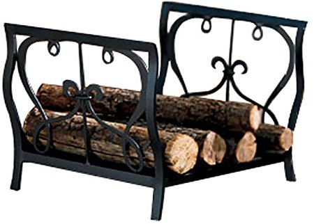45 cm Kaminholzregal schwarz, robuster Schmiedeeisen-Kaminholzhalter für den Innen- und Außenbereich, einfache Montage