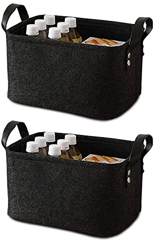 2 Stück Filz Korb, Filz Aufbewahrungsbox, Stoffaufbewahrungskörbe, Faltbar, mit Zwei Weichen Griffen, für Kleidung, Handtücher, Toilettenartikel, Babyartikel, Bücher usw (Schwarz)