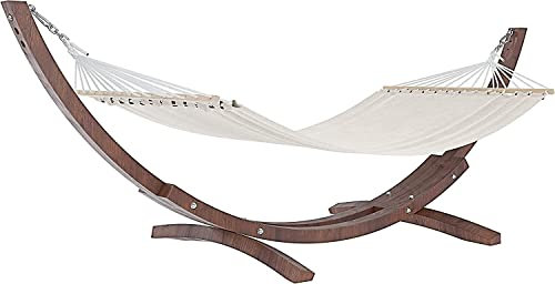 BRICOZONE Amaca Con Supporto In Legno Robusto Da Giardino Telo In Resistente Cotone Portata 150 Kg Ideale Per Piscina Esterno Terrazzo Balcone Design Moderno 320 x 100 x 100 Cm Colore Beige