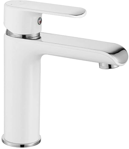 Rea Waschtischarmatur BLOOM WHITE CHROM BAS Wasserhahn Bad Badarmatur aus Messing Armatur für Waschbecken Badezimmer Mischbatterie Waschbecken Einhebel (Weiß/Chrom)