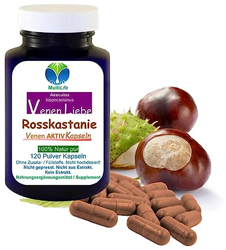 Rosskastanie 120 Kapseln [Aesculus] Venen AKTIV bei Venenveränderungen NATUR pur [Stützstrümpfe von INNEN] Schwere Beine Gefühl von Wasser in den Beinen? [OHNE ZUSATZSTOFFE] 27333-120