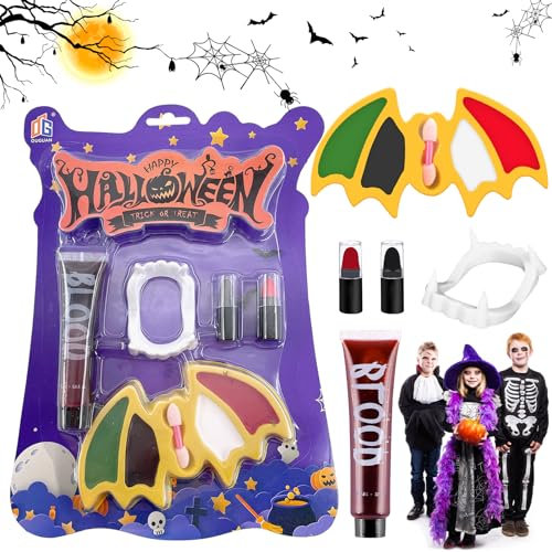TOPJOWGA Maquillaje de Halloween Kit de Pintura Cuerpo, Pinturas Cara para Niños, Pintura Corporal y Facial, Dientes de Vampiro, Maquillaje para Cuerpo para Halloween, Carnaval, Maquillaje Facial (C)