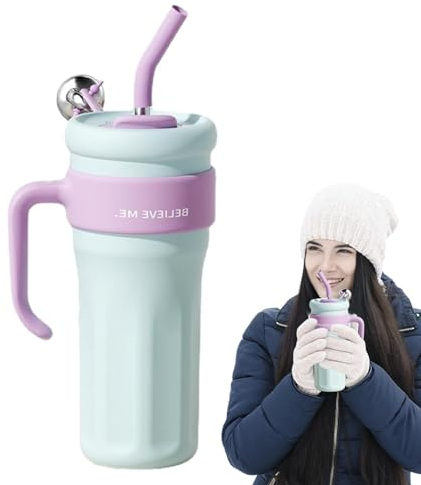 Retorno Cantimplora con Botella de Agua - Vaso Reutilizable de Acero Inoxidable de 40 oz con asa y Pajita | Botellas aisladas para café, té, Leche, Agua y Bebidas