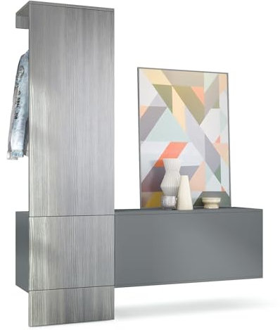 Vladon Garderobe Carlton Set 4, Made in Germany, Wandgarderobe aus Deko-Paneel & Hängeschrank für Schuhe, Anthrazit matt/Avola-Anthrazit (156,5 x 193 x 35 cm)