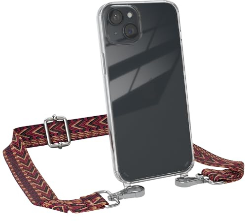 EAZY CASE Handykette - Verstellbares Taschenband kompatibel mit iPhone 15 Plus, Schulterriemen, Handykordel mit Silikon Hülle, Umhängetasche, Rot Braun Silber
