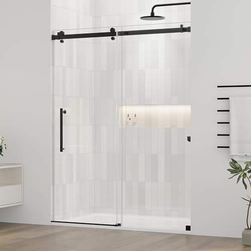 DELAVIN 56-60W x 75H Frameless Shower Door, No leakage Black Shower Door