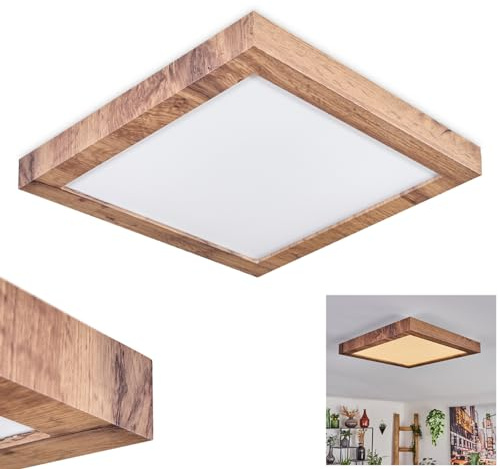 HOFSTEIN LED Deckenleuchte Bealeton, moderne Deckenlampe aus Metall/MDF/Kunststoff in Schwarz/Holzoptik/Weiß, Leuchte im skandinavischen Design, 1800 Lumen, 3000 Kelvin, 16 Watt, Küche, Esszimmer