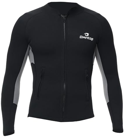 Owntop Herren Neoprenanzug-Oberteil-Jacke - 2mm Neopren Langarm für Wärme Komfort | Langlebiger YKK Frontreißverschluss | Verlängerte Rückenklappe | 2 Reißverschlusstaschen, Herren Grau M