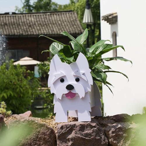 Suitchoi Westie Hund Blumentopf Geschenke Klein Pflanzkübel PVC Rechteckig Blumentöpfe Tier für Den Planzenkübel,Innengarten Pflanzgefäße,für Sukkulenten Topf,Heimdekoration S Westie