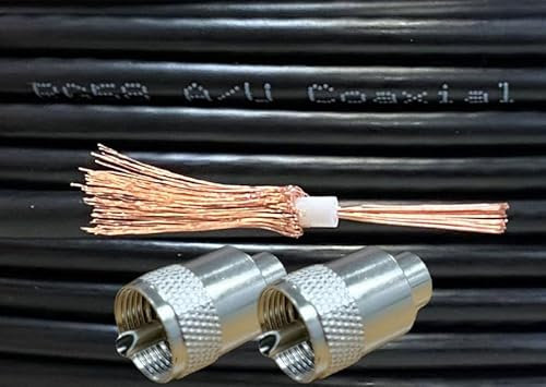 iStrand 10m Copper Black RG58 50 Ohm Stranded Coaxial Cable and 2 x PL259 UHF Male Plug Connectors for CB Radio Ham Aerial