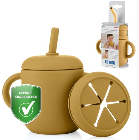 2in1 Trink- & Snackbecher für Babys und Kleinkinder | Praktischer Begleiter für unterwegs | auslaufsicher | Snack Cup | Trinkbecher | gelb