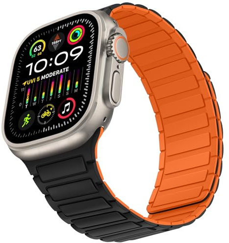 Suphart Cinturino Compatibile con Cinturino Apple Watch 49mm 46mm 45mm 44mm 42mm, Cinturini Magnetico Silicone Morbido per iWatch Ultra 2 Ultra SE Series 10 9 8 7 6 5 4 3 2 1, Nero Arancione