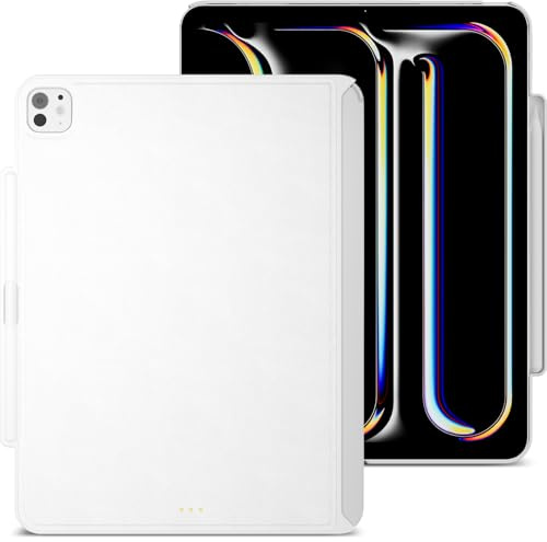MAGEASY CoverBuddy Magic Keyboard kompatible Hülle für iPad Air & Pro 11/13 (M5/M4/M3/M2), mit Stifthalter & Wärmeableitung, (Leder Schwarz/Weiß) (Weiß, iPad Pro 13 (2024-2025, M4/M5))