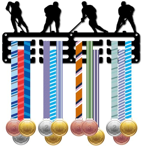 CREATCABIN Eishockey Medaillenhalter Aufhänger Medaillen Ausstellungsständer Schwarzes Metall Eisen Kleines Regal Medaillenplaketten Aufhänger Organizer Medaillenrahmen Wandmontage Aufhängen 29x13cm
