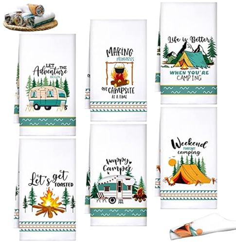 Campingküchentücher, Geschirrtücher, 6pcs 24x16 Zoll Wasser absorbierende Campingschale Handtücher, weiche Mikrofaser -Camping -Handtücher mit lustigen Sprüchen für Wohnmobile Campingactory Neuheiten