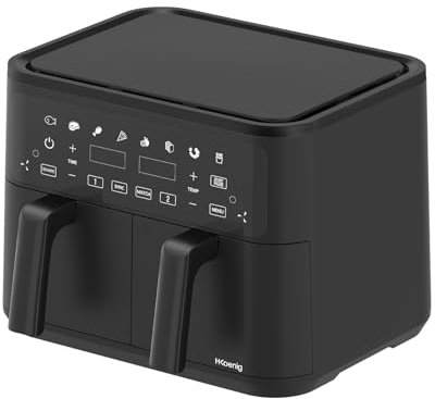 H.Koenig Friteuse sans Huile Airfryer 2 Bacs XXL FRY900, Double Capacité 9L, Reglable 80-200°C, 5 Modes de Cuisson, Minuteur 60min, 8 Programmes, Ecran Tactile