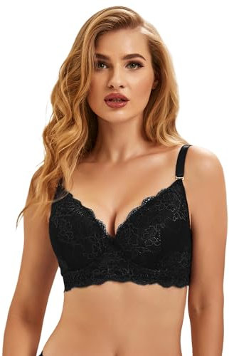 ohmydear BH Damen mit Bügel Große Größen Spitzen BH Gepolstert Klassische BHS für Damen Komfort Vollschalen Schwarz 95C