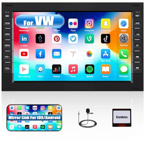 CAMECHO Android 13 Radio Coche Doble DIN para VW T5 Golf 4 Bora Polo MK5 Passat B5 Jetta Peugeot 307 Transporte, 7 Pulgadas 2 DIN Pantalla de Coche con GPS WiFi Bluetooth FM/RDS EQ SWC+CANBUS Mic