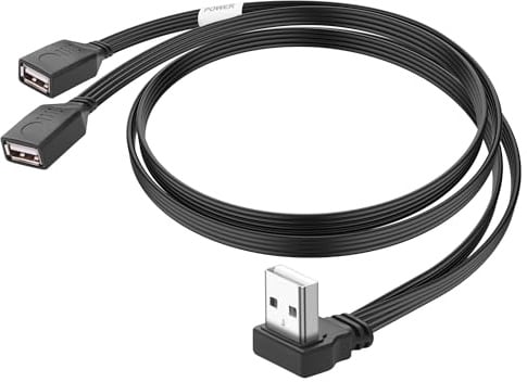 JSADZKJ 90 Degree USB-A Y Extension Cable USB 2.0 A Male to Dual U S B Female Split Adapter Cable Up Angle USB Y Splitter Support Charging and Data Transfer for PC,Laptop,Flash Drive 30cm (Down Angle)