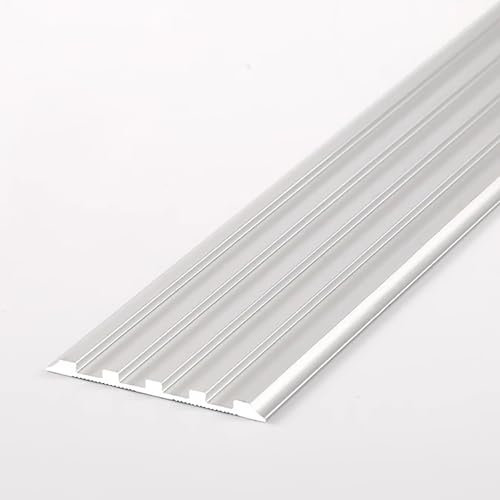 ZIMGOD Door Threshold Strip Non-Slip Stair Edge Strips Trim with Fluted, Aluminum Alloy Steps Transition Tread Cover for Tile, Wear-resistant Stairs Nosing Protector for Exterior(Silver)