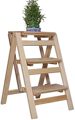 OZBME Foot stool Folding Step Stool Folding Ladder Three Step Ladder Chair Indoor Climbing Ladder - Step Wooden Ladder/C (C)