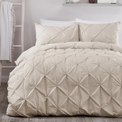 Serene Bettbezug mit natürlichen Diamanten, Biesen, King-Size-Größe (230 x 220 cm), weiche Haptik, Mikrofaser, luxuriöse natürliche Bettwäsche, Quetschfalten-Bettbezug in Natur, Pucker-Bettdecke