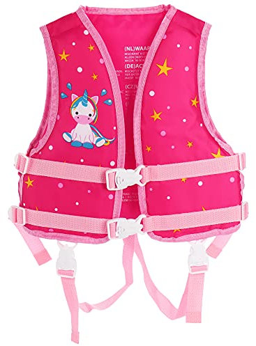 com-four® Schwimmweste Kinder 3-6 Jahre - Schwimmhilfe mit Einhorn Design - Verstellbare Auftriebshilfe für Kinder (pink)