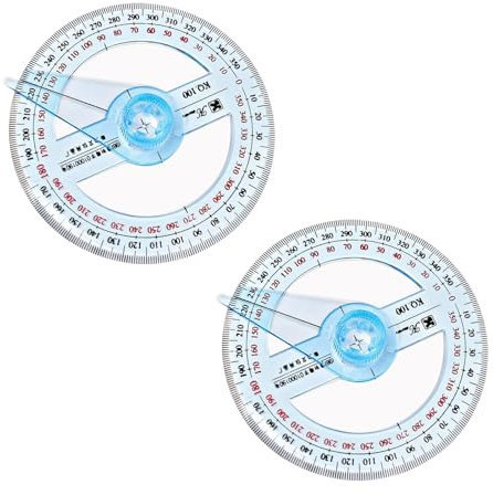 Winkelmesser, Kreis-Winkelmesser, 360-Grad-Winkelmesser, multifunktionaler Winkelmesser mit Schwenkarm, Kunststoff-Kreislineal, Geometriewerkzeug für Klassenzimmer, Büro, Zeichnen, Messen, 2 Stück