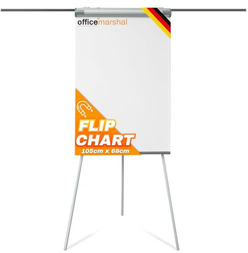 OfficeMarshal Flipchart Whiteboard mobil mit Rollenfuss Ständer 73x105cm | Höhenverstellbar bis 210cm, Beschreibbar, Trocken abwischbar, magnetisch (Coyote)