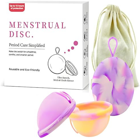 2 Stück Menstruationsscheibe Set, Wiederverwendbare Menstruationstasse Größe S+L Menstrual Disc aus Silikon Auslaufsicher Periodenscheibe Menstrual Cup für Sport, Schwimmen und Lntimität