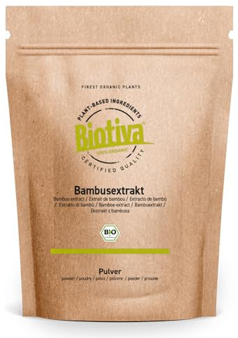 DE-ÖKO-005 Poudre d'extrait de bambou bio 100 g – 100 % naturel et végétalien – Avec 75 % d'acide silicique – Poudre végétale pure issue de l'agriculture biologique contrôlée Biotiva