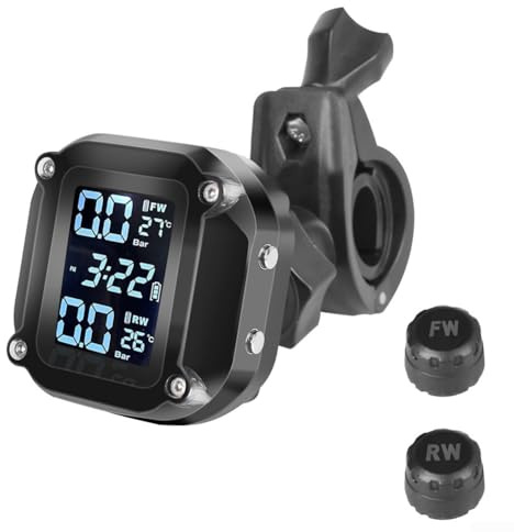 babominimer Reifendrucküberwachung, Solarenergie, drahtlos, TPMS Reifendruckkontrollsystem für Motorrad Auto Sicherheitsmonitor mit LCD-Display & 2 externen Sensoren