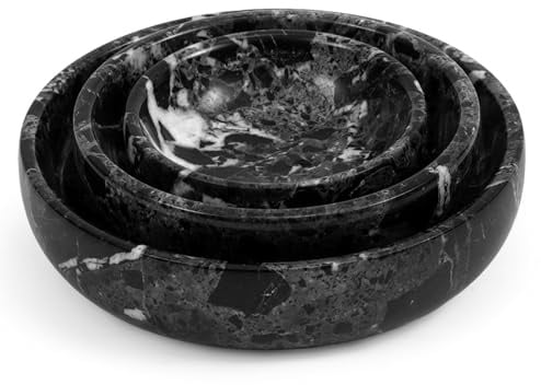 SPESHSTONES Ensemble de 3 bols en marbre faits à la main, petites assiettes noires et ensembles de bols pour mélanger et servir – Mini bols décoratifs et plats à sauce pour cuisine et salle à manger