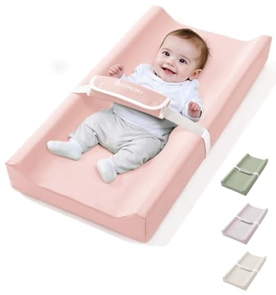 COMOMY Wedge Anti Roll Vegan Leather Baby Changing Mat, Waterproof, Pink