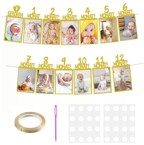 Foto Banner 1. Geburtstag, Foto Girlande 1 geburtstag für 1 bis 12 Monate | Geburtstagsdeko Fotogirlande, Gold Hängende Girlandegeburtstag für Party Dekor Mädchen/Jungen