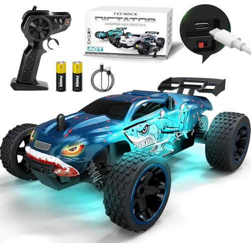 Voiture Télécommandée Tecnock, Échelle 1:18, Camion RC 2WD Tout-Terrain 2.4GHz avec Lumières LED, Recharge USB-C Facile, 50 min de Jeu, Jouet Cadeau pour Enfants 8-12 Ans Garçons et Filles