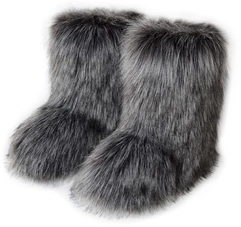 Femmes Linda Fluffy Bottes Chaud L'hiver Bottes de Neige with Faux Raccoon Fourrure Chaussures Custome Festival Chaussures Fourrurery Feet Paws Rave Fuzzy Leg Chauder Outdoor Dark-Grey Size 43