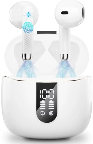 Générique Écouteurs Bluetooth Mini sans Fil - 40H Autonomie - Réduction de Bruit avec Boîtier Chargeur - Haut-Parleur Double Dynamique, pour iOS et Android