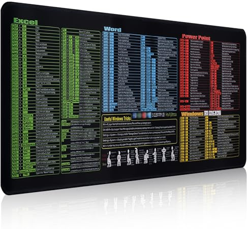 Ennoxwi XL Shortcut Desk Mat, 80x30cm Large Mouse Pad with Excel Word PPT Windows Cheat Sheet, Non-Slip Excel Keyboard Pad for Gaming, Computer Desk, HomeOffice and OfficeWork