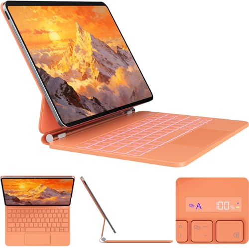 CSZZACME Étui Clavier AZERTY pour iPad Pro 11 Pouces M5 2025 et M4 2024 | Pavé tactile multipoint, rétroéclairage réglable en 7 couleurs, touches de raccourci, fixation magnétique et coloris Orange