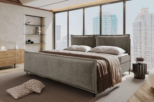 99rooms Vero Familienbett Boxspringbett 220×200 cm Cord Cappuccino | Bettkasten 27 cm, Bonellfederkernmatratze 18 cm, Komfortschaumtopper 3,5 cm