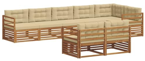 vidaXL Outdoor-Sofagarnitur mit Kissen 8 pcs Natur und Beige, Modulares Outdoor-Sofa-Set, Robustes Garten-Lounger, Acacia-Möbel für Terrasse, Moderne Sitzgelegenheit