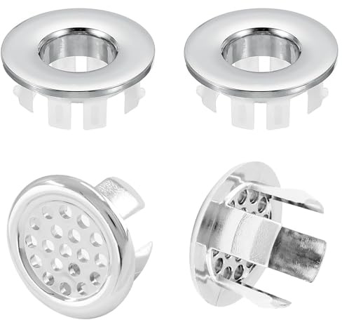 BDEPSTR Set 4 Pezzi Copriforo Troppopieno Lavabo - Anelli a Nido d'Ape e Classici Silver in ABS Cromato, Finitura Argento Lucida per Lavandino Bagno e Bidet, Ricambi Universali