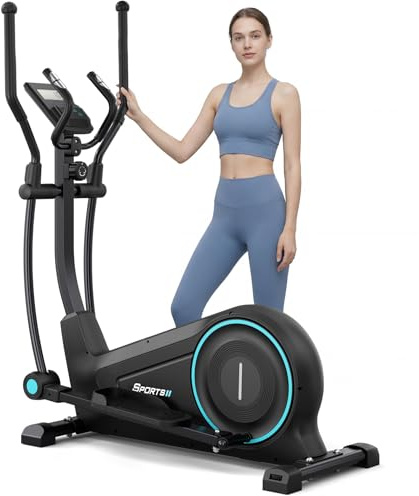 Dripex Crosstrainer für Zuhause, Magnetischer Ellipsentrainer mit 8 kg Schwungrad, leiser und laufruhiger Ellipsentrainer für Zuhause, 16 Widerstandsstufen, 38 cm Schrittlänge, LCD-Monitor