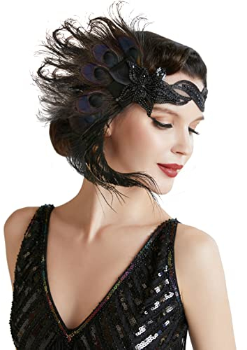 BABEYOND Damen 1920s Stirnband Pfau Feder 20er Jahre Stil Flapper Haarband Inspiriert von Great Gatsby Damen Kostüm Accessoires Stil 5