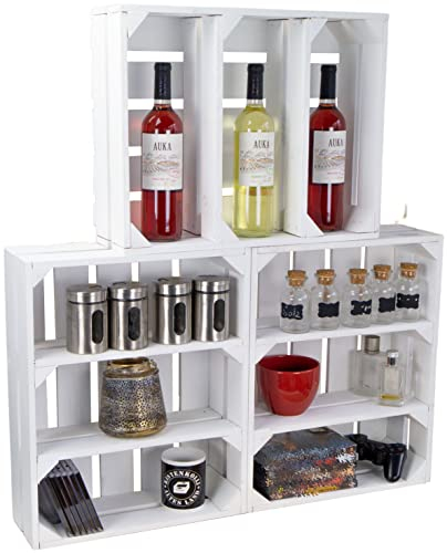 flache Obstkiste Wilma weiß mit zwei Einlegeböden / Zwischenbrettern ca 50x40x16cm/ Regalkiste Gewürzregal Apfelkiste / Weinkisten Ablageregal Aufbewahrungskiste (3er set Regal Wilmaweiss)