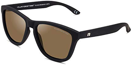 CLANDESTINE - Gafas de Sol Unisex - Modelo Model - Color Marrón y Negro - Cristales de Nylon de Color Chocolate con Filtro HD - Protección UV 400-140 x 50 mm