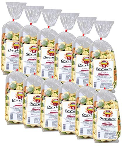Frische Orecchiette Tricolor Nudeln aus Italien 12 x 500g - Original Orecchiette Pasta - trafila in bronzo - Handwerkliche Verarbeitung