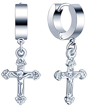 Feilok Edelstahl Charm Herren Ohrstecker Ohrringe Ohrschmuck Ohrhänger Ohrclips Creolen mit Kreuz Glauben Anhänger Silber für Frauen Herren
