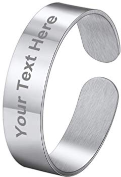 PROSTEEL Herren offener Ring verstellbar Edelstahl personalisiert Bandring 5mm breit hochglanzpoliert Fingerring Verlobungsring Eheringe für Männer Frauen Valentinstag